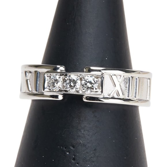 TIFFANY & CO. 18k Silver Diamond Atlas Ring - Picture 1 of 7